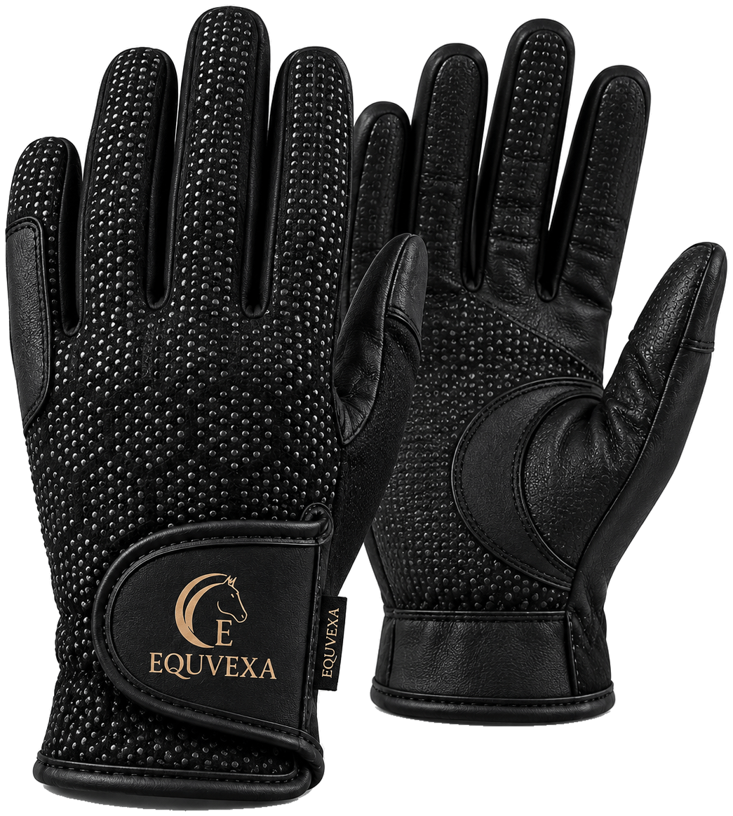 Pair of black EQUVEXA riding gloves